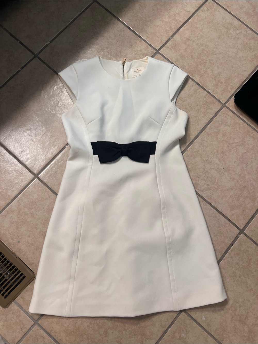 kate spade White Fit-and-Flare Dress with Black Bow